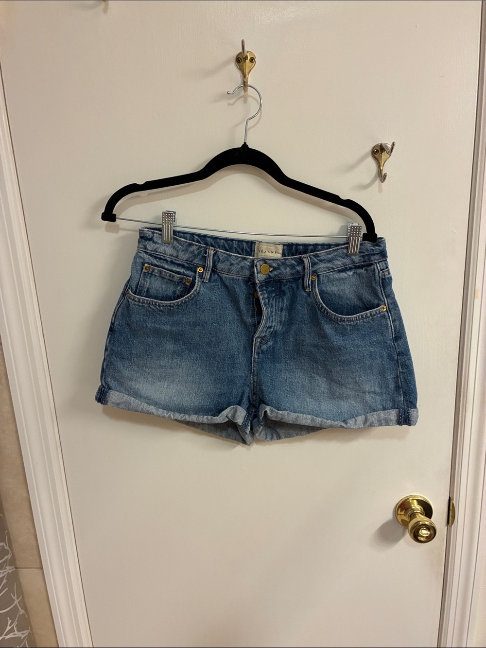Sezane Rolled-Hem Mid Wash Denim Shorts Sz 38